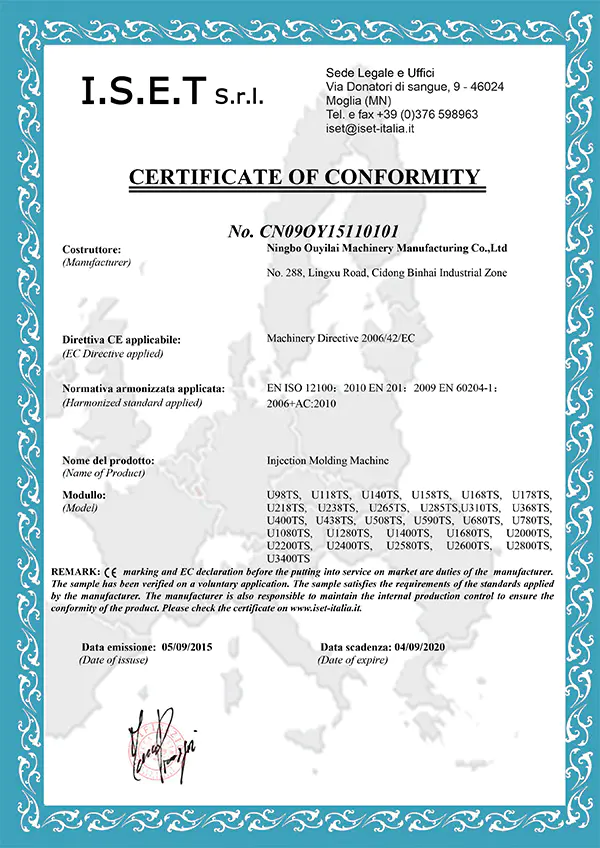 SONLY manufacturing certificate